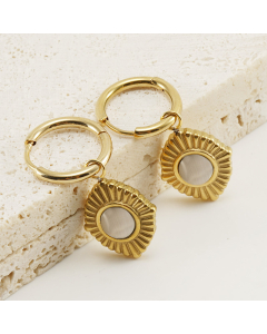 Vintage 18K Gold Geometry Blue Turquoise Inlaid Stainless Steel Earrings For Women