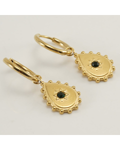 18K Gold Geometry Blue Turquoise Inlaid Stainless Steel Earrings For Women