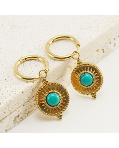 Fine Jewelry 18K Gold Geometry Blue Turquoise Inlaid Stainless Steel Earrings For Women