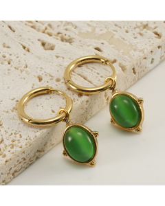 Retro 18K Gold Geometry Blue Turquoise Inlaid Stainless Steel Earrings For Women