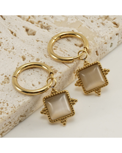 18K Gold Geometry Blue Turquoise Inlaid Stainless Steel Earrings For Women