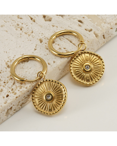 Fashion 18K Gold Geometry Blue Turquoise Inlaid Stainless Steel Earrings For Women