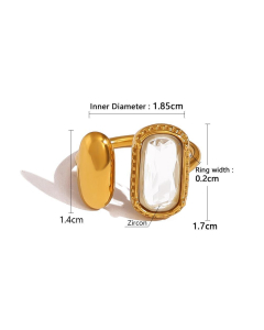 White Zircon Inlaid Geometric Exaggerated Stainless Steel Ring