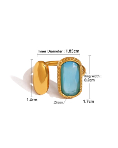 Blue Zircon Inlaid Geometric Exaggerated Stainless Steel Ring