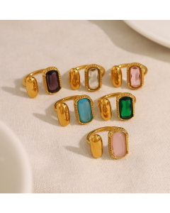 Wholesale Stainless Steel Ring French Style Fashion Glass Zircon Inlaid Geometric Exaggerated Ring