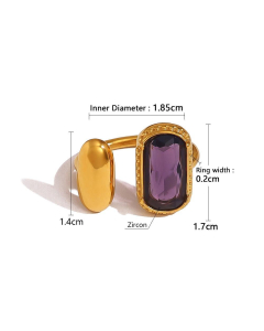 Purple Zircon Inlaid Geometric Exaggerated Stainless Steel Ring