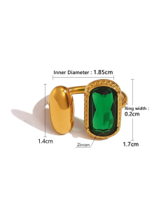 Green Zircon Inlaid Geometric Exaggerated Stainless Steel Ring