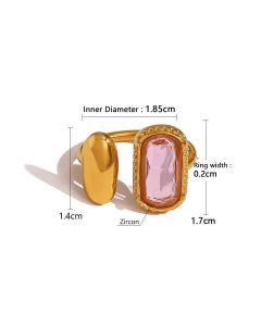 Pink Zircon Inlaid Geometric Exaggerated Stainless Steel Ring