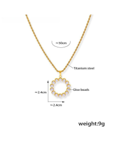 Elegant Glue Beads Inlaid Stainless Steel Necklace