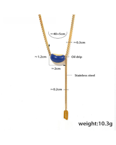 Small Gold Bean Pendant Clavicle Necklace Wholesale Stainless Steel Dripping Oil Necklace-Gold Color-Blue
