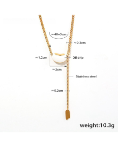 Small Gold Bean Pendant Clavicle Necklace Wholesale Stainless Steel Dripping Oil Necklace-Gold Color-White