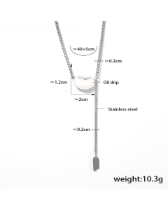 Small Gold Bean Pendant Clavicle Necklace Wholesale Stainless Steel Dripping Oil Necklace-Steel Color-White