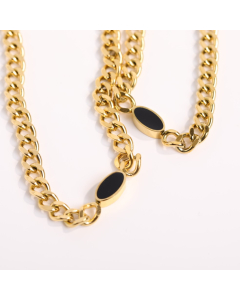 Stainless Steel Gold Clavicle Necklace With Black Oval Pendant CA7810112