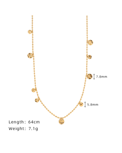 Fashion Gold Coin Glitter Sequin Beaded Stainless Steel Sweater Chain Necklace