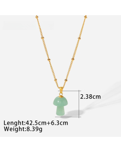 Fashion 18K Gold Stainless Steel Creative Stone Mushroom Pendant Necklace 