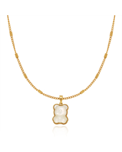 Cute Gummy Bear Natural White Fritillaria Stainless Steel Collarbone Chain Necklace