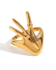 Gold Color Plated 18K Gold Hand Modeling Zircon Inlaid Stainless Steel Ring 