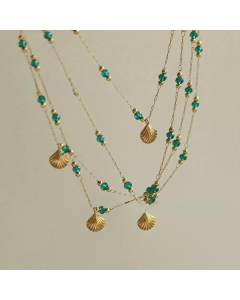 Wholesale Handmade Chain Plated 18K Gold Green Beads Small Shell Stainless Steel Necklace Clavicle Chain
