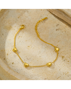 INS Style Plated 18K Gold Heart Fringe Stainless Steel Bracelet