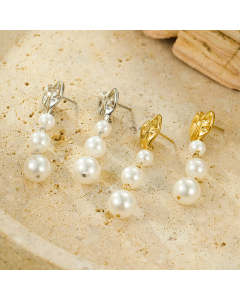 Wholesale Stainless Steel Earrings Heart Pleated Pearl Pendant Fringe Earrings