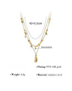 Retro Style Heart-shaped Pendant Necklace Double Layered Stainless Steel Stacking Necklace