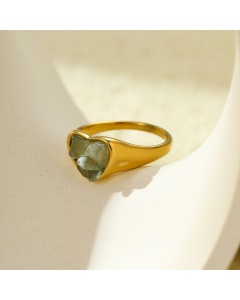 French Style Heart-shaped Inlaid With Natural Stone Stainless Steel Ring