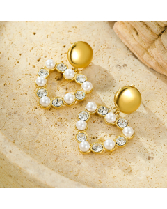 Wholesale Stainless Steel Earrings Heart Square Inlaid Zircon Pearl Earrings -Gold Color-01