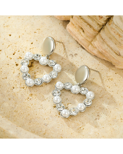 Wholesale Stainless Steel Earrings Heart Square Inlaid Zircon Pearl Earrings -Steel Color-01