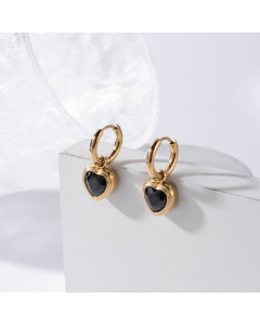 Fine Jewelry Fashion French Retro Heart  Miniature Zirconium Inset Stainless Steel Earrings