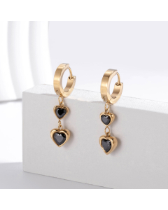 Colorza Jewelry French Retro Two Heart Miniature Zirconium Inset Stainless Steel Earrings