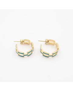 Blue Geometric Hollow Chain Drop Oil Stainless Steel Earrings 