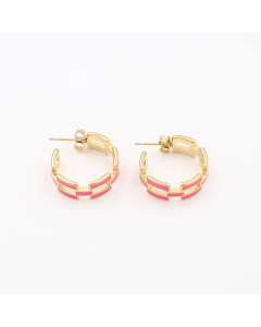 Pink Geometric Hollow Chain Drop Oil Stainless Steel Earrings 