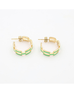 Green Geometric Hollow Chain Drop Oil Stainless Steel Earrings 