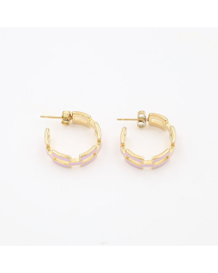 Purple Geometric Hollow Chain Drop Oil Stainless Steel Earrings 