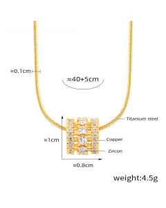 Gold Color Hollow Cylinder Zircon Inlaid Snake Bone Chain Necklace Wholesale Stainless Steel Pendant Necklace