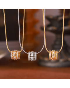 Hollow Cylinder Zircon Inlaid Necklace Wholesale Stainless Steel Pendant Necklace