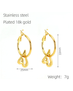 Female Stainless Steel Hollow Design Love Star Earrings Plated 18K Gold Heart Earrings 