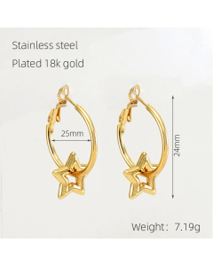 Hot Sale Female Stainless Steel Hollow Design Love Star Earrings Plated 18K Gold Heart Earrings 