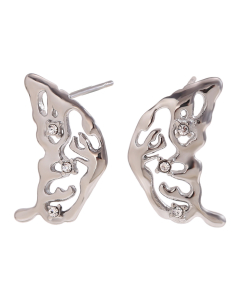Steel Color Plated 18K Gold Zircon Inlaid Hollow Wings Stainless Steel Earrings 