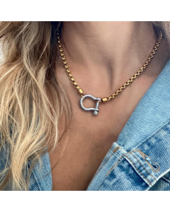 Personalized 18K Gold Plated Box Chain Stainless Steel Horseshoe Buckle Necklace