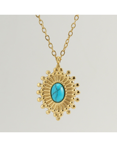 Wholesale Stainless Steel Necklace Blue Turquoise 18K Gold Plated Necklace  