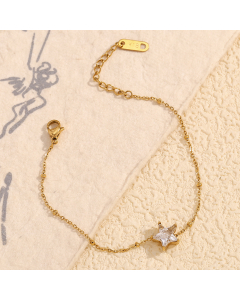 Wholesale Stainless Steel Bracelet Daily Style Plated 18K Gold Micro Inlaid White Diamond Five-pointed Star Bracelet