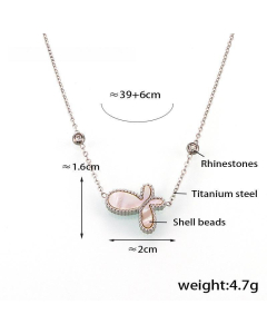 Wholesale Stainless Steel Jewelry White Shell Inlaid Butterfly Necklace Bracelet Earrings Sets-Steel Color-Necklace