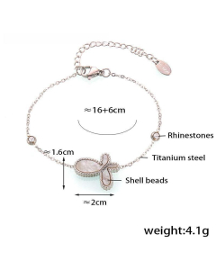 Wholesale Stainless Steel Jewelry White Shell Inlaid Butterfly Necklace Bracelet Earrings Sets-Steel Color-Bracelet