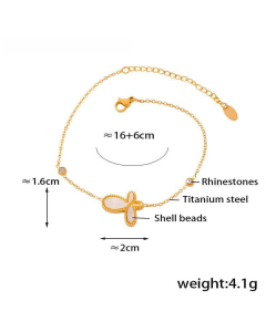 Wholesale Stainless Steel Jewelry White Shell Inlaid Butterfly Necklace Bracelet Earrings Sets-Gold Color-Bracelet