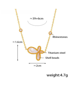 Wholesale Stainless Steel Jewelry White Shell Inlaid Butterfly Necklace Bracelet Earrings Sets-Gold Color-Necklace