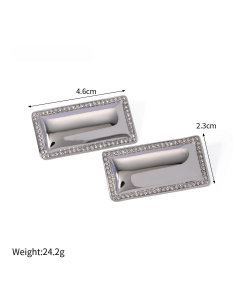 Personalized Inlay Diamond Smooth Rectangular 18K Gold Stainless Steel Earrings 