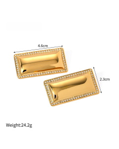 Fashion Personalized Inlay Diamond Smooth Rectangular 18K Gold Stainless Steel Earrings 
