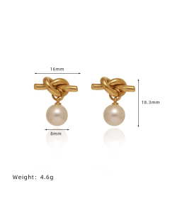 French INS Style Knotted Rope knotted Glass Grey Pearl Imitation Pearl Earrings Stainless Steel Earrings 