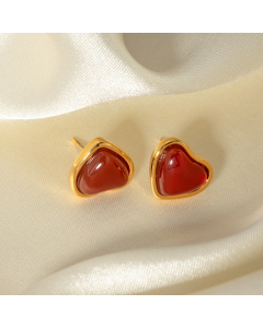 Wholesale 18K Gold Stainless Steel Earrings Inset Red Heart Earrings 